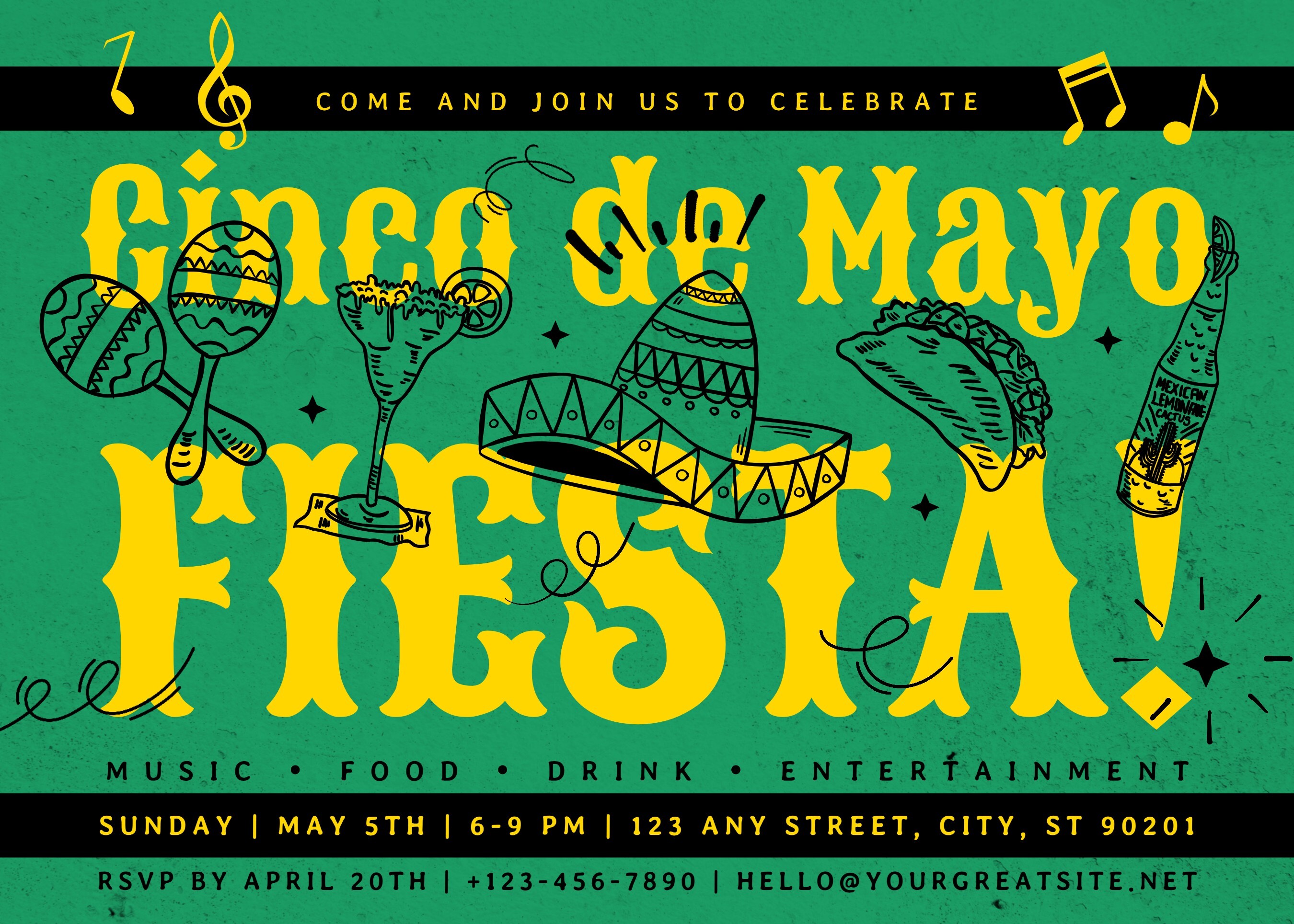 Doodle Cinco de Mayo Fiesta Invitation Card Template