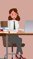 femelle Bureau ouvrier travail sur ordinateur dans Bureau verticale 2d animation video