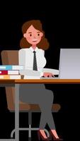 Female Office Worker Working On Computer In Office On Alpha Channel Vertical video