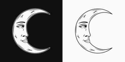 Crescent moon with face in profile vector