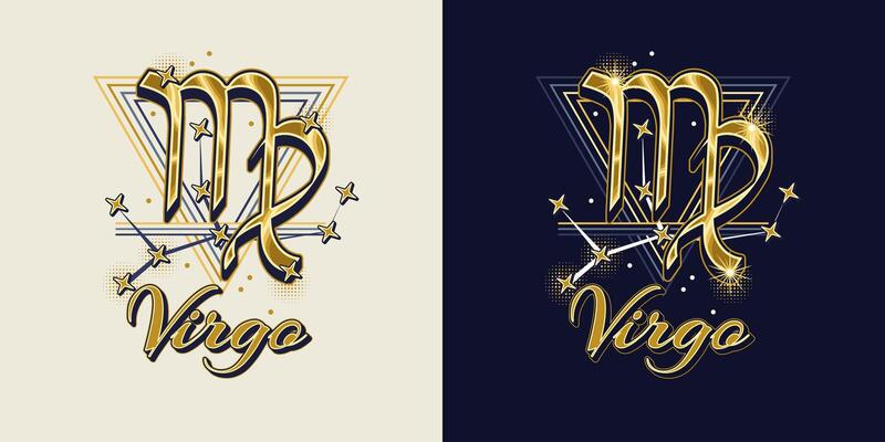 Golden icon of zodiac sign Virgo in vintage style