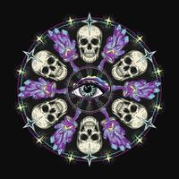 Circular pattern like mandala with skull third eye vector