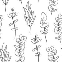 Hand drawn monochrome seamless pattern with eucaliptus branches. vector