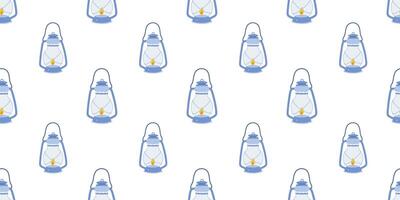 Seamless pattern with kerosene lamp on white background. Vintage lantern cartoon graphic vector