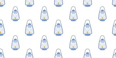 Seamless pattern with kerosene lamp on white background. Vintage lantern cartoon graphic vector