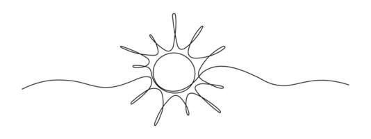 Sun continuous one line drawing. Summer sun contour sign. sketch isolated on white. vector