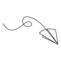 Continuous one line art drawing flying paper plane vector