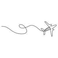 Continuous one line art drawing flying passenger plane illustration vector