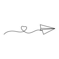 Continuous one line art paper plane path drawing illustration vector