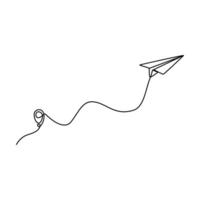 Continuous line art paper plane path drawing illustration vector