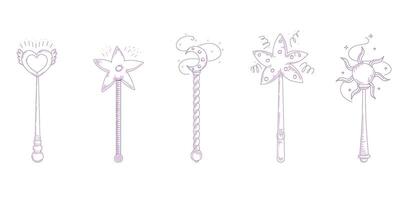 Magic wands doodle set. Fairytale element in sketch style. Hand drawn illustration isolated on white background vector