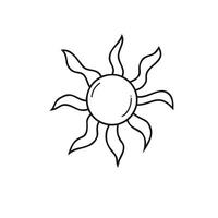 Sun icon in doodle style. Black and white color. vector