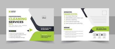 Cleaning service agency postcard template design or cleaning services postcard template design vector