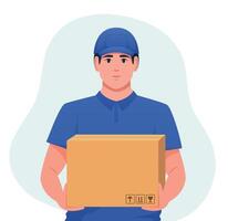 delivery man holding delivery box vector