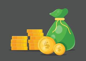 Money bag and stack of gold coins vector