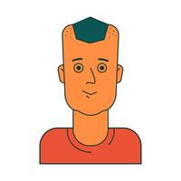 Face of young man with modern hairstyle in orange t shirt. Isolated illustration for websites, avatar, card and more design vector