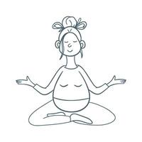 Funny girl meditating doodle sketch style, graphic vector