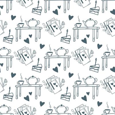 Drinking tea and reading books seamless pattern graphics