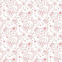 Seamless pattern of cute women's things and leisure items and hobbies vector