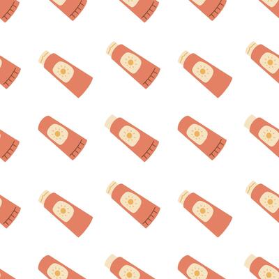 Sun safety. Tubes and bottles of sunscreen products with different SPF. Hand drawn summer cosmetic and different sun glasses. Skin protection.