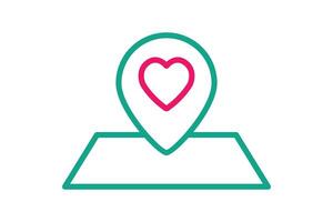 wedding location icon. map with heart. icon related to wedding. line icon style. wedding element illustration vector