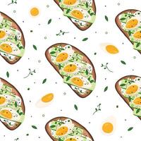 Pattern with bruschetta, boiled eggs and greenery vector