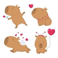 Valentine cute lovely capybara set vector