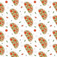 Pattern with bruschetta, tomato and cucumber vector