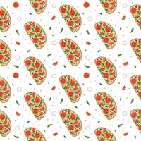 Pattern with bruschetta, tomato and cucumber vector