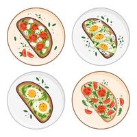 Sandwiches set top view on the plate vector