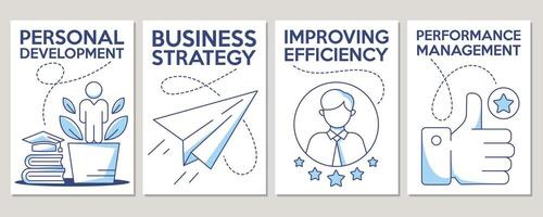 Set of minimalist business and finance poster. Personal development, strategy, improving efficiency, performance management concept. For banner, motivation, advertisement, a4 format. vector