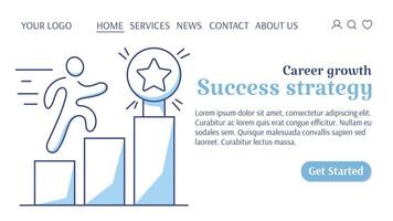 Human runs up the career ladder to an award. Career growth, professional development, business and success strategy of progress. Template for web, banner, landing page, website, startup. vector