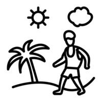 hombre en playa línea icono vector