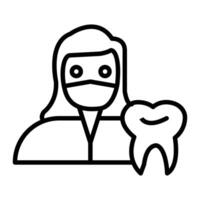 icono de línea de dentista femenino vector