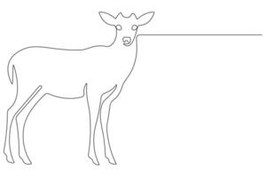 Continuous one line art drawing of wild animal deer outline illustration vector