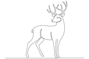 Continuous one line art drawing of wild animal deer outline illustration vector