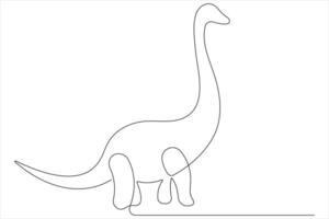 Continuous one line art drawing of dinosaur brachiosaurus outline illustration vector