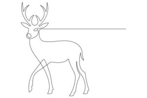 Continuous one line art drawing of wild animal deer outline illustration vector