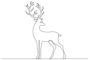 Continuous one line art drawing of wild animal deer outline illustration vector