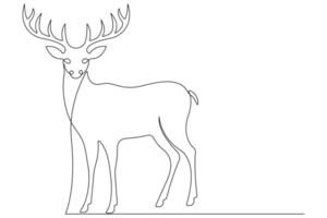 Continuous one line art drawing of wild animal deer outline illustration vector