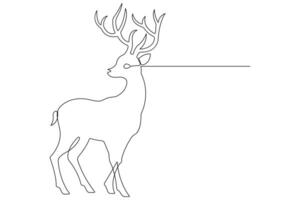 Continuous one line art drawing of wild animal deer outline illustration vector