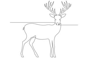 Continuous one line art drawing of wild animal deer outline illustration vector