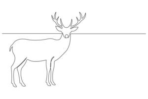 Continuous one line art drawing of wild animal deer outline illustration vector