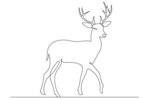 Continuous one line art drawing of wild animal deer outline illustration vector