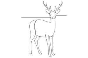 Continuous one line art drawing of wild animal deer outline illustration vector