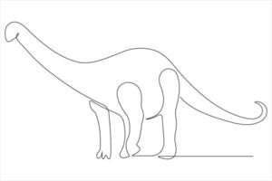 Continuous one line art drawing of dinosaur brachiosaurus outline illustration vector