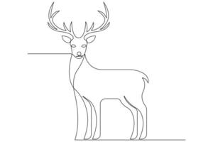 Continuous one line art drawing of wild animal deer outline illustration vector