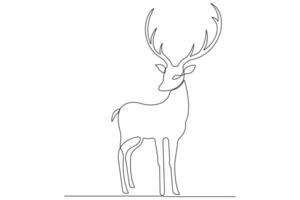 Continuous one line art drawing of wild animal deer outline illustration vector