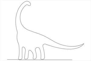 Continuous one line art drawing of dinosaur brachiosaurus outline illustration vector