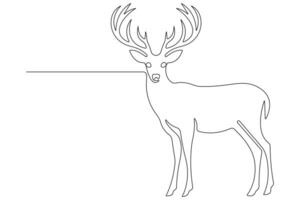 Continuous one line art drawing of wild animal deer outline illustration vector